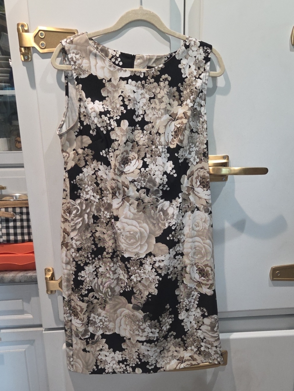 Connected apparel Black Floral Dress with Cream Roses